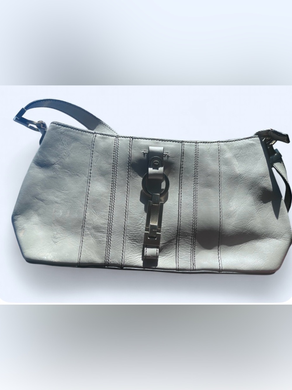 Etienne Aigner Taupe Leather Shoulder Bag with Brushed Hardware